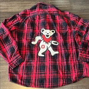 Plaid flannel Shirt with Dancing Bear Design with O for Ohio State